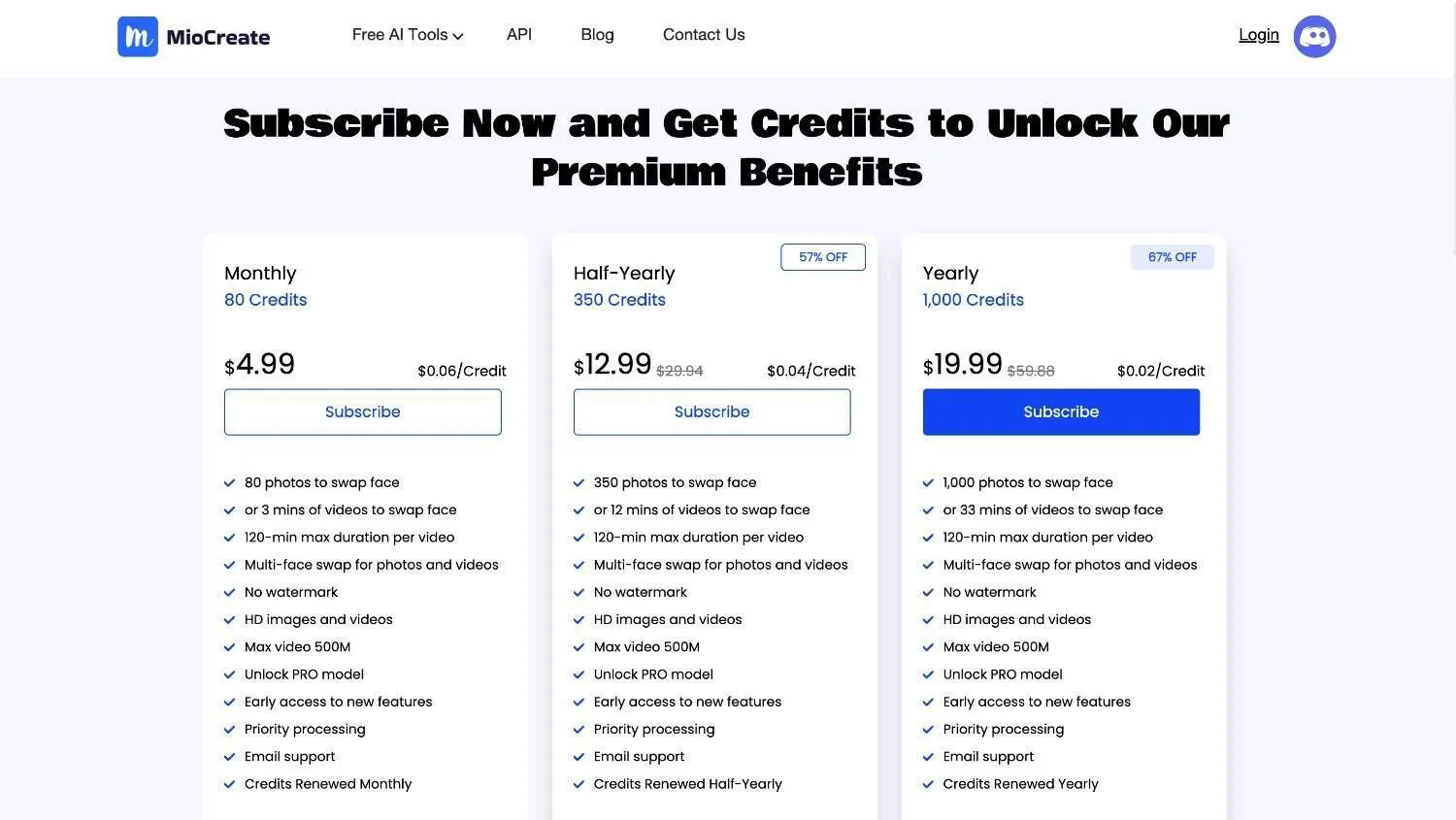 Pricing and plans of MioCreate