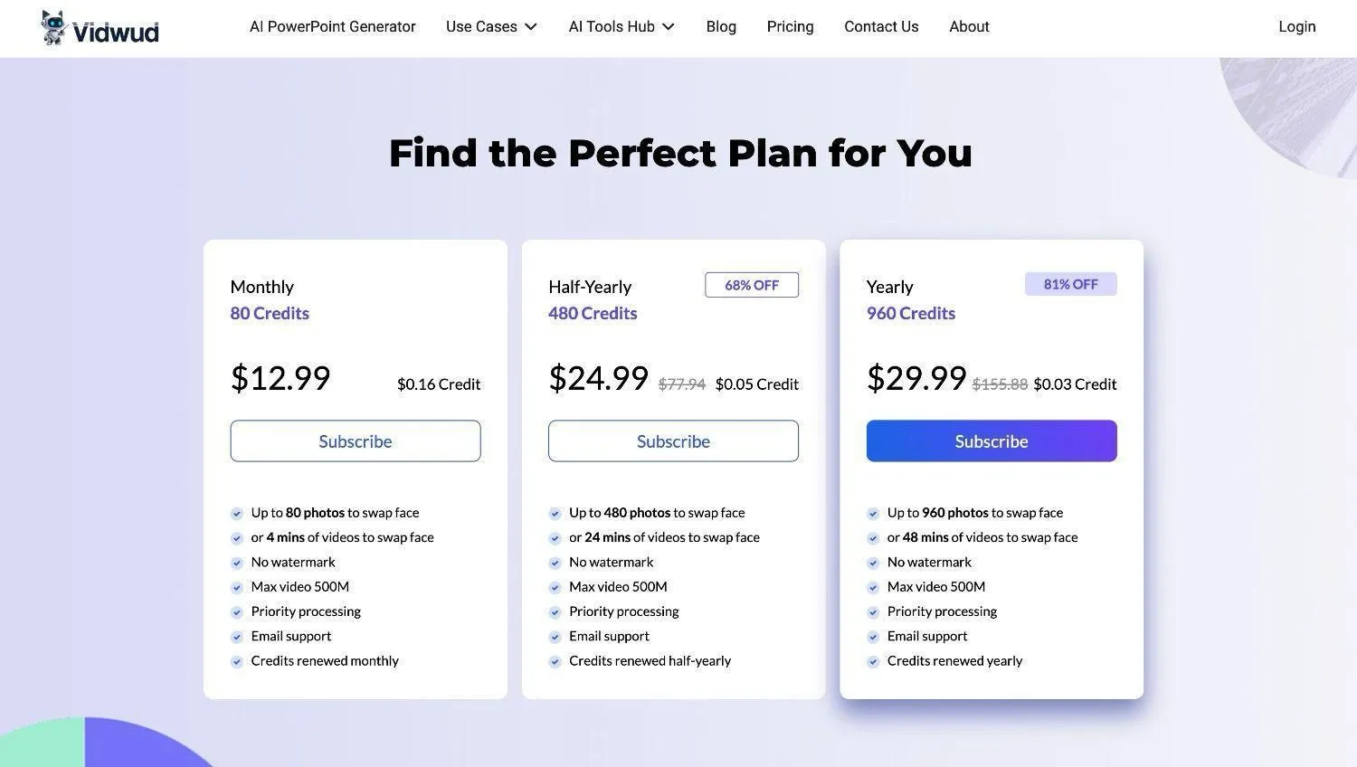 Pricing and plans of Vidwud
