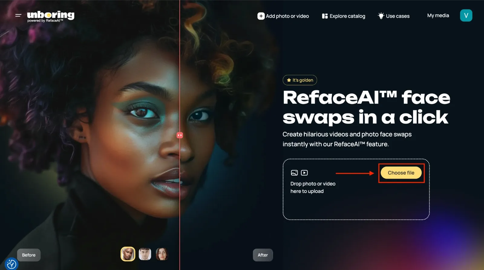 Reface AI click choose file