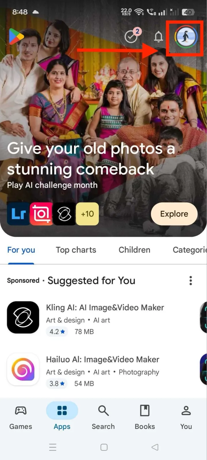 Reface AI Android click profile icon