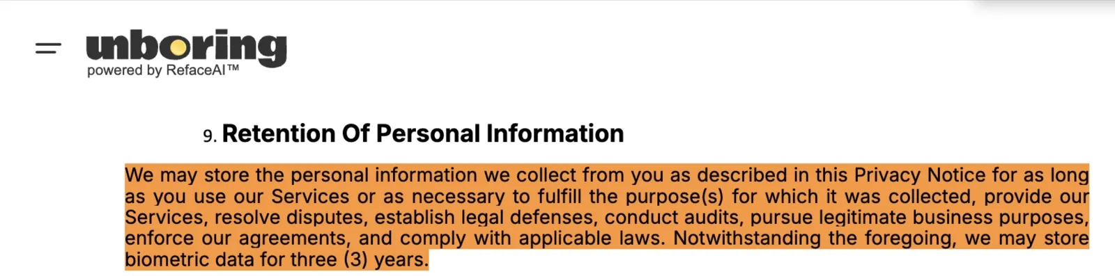 Reface AI 3 years privacy policy