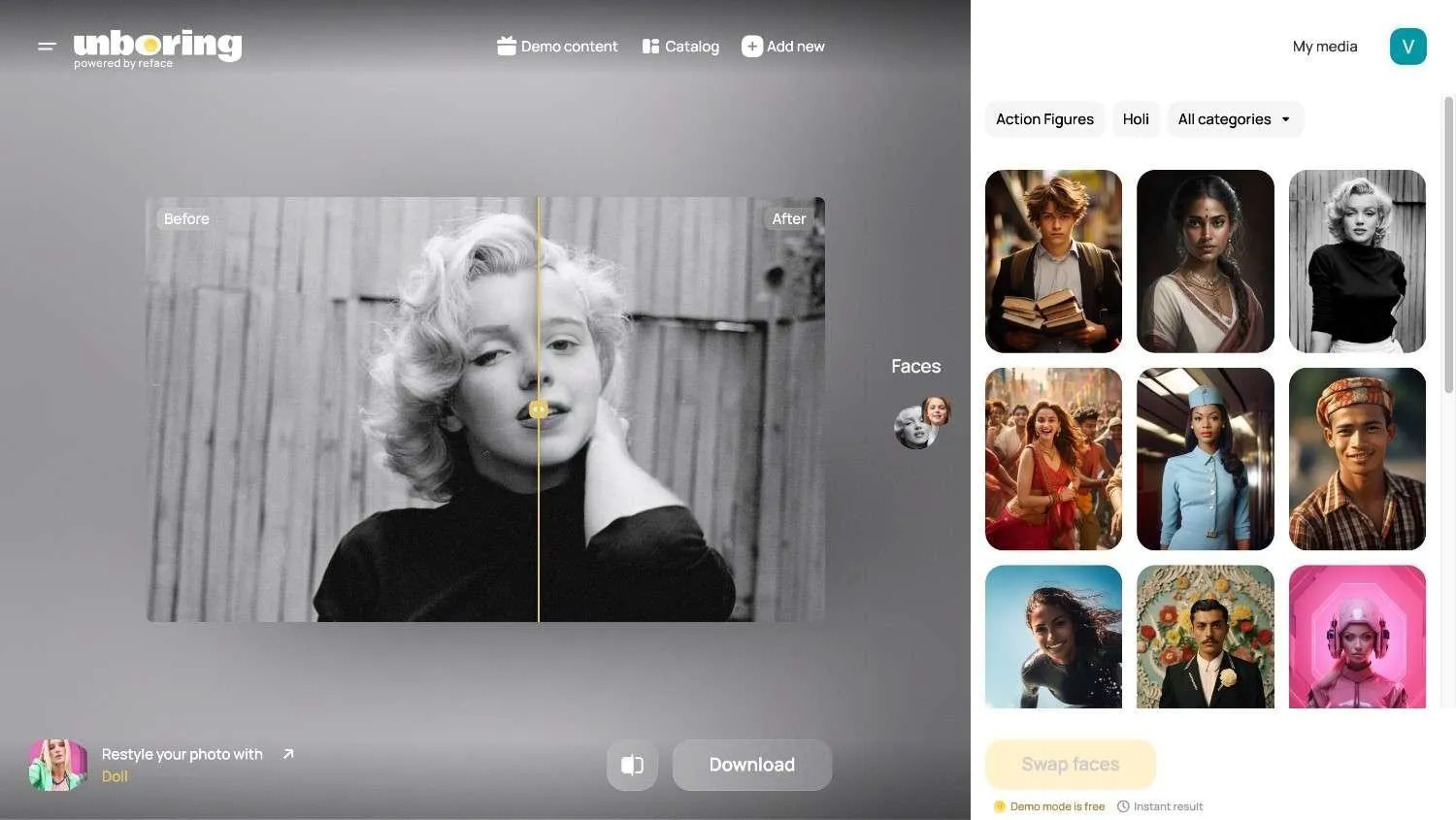 Reface AI photo face swap feature