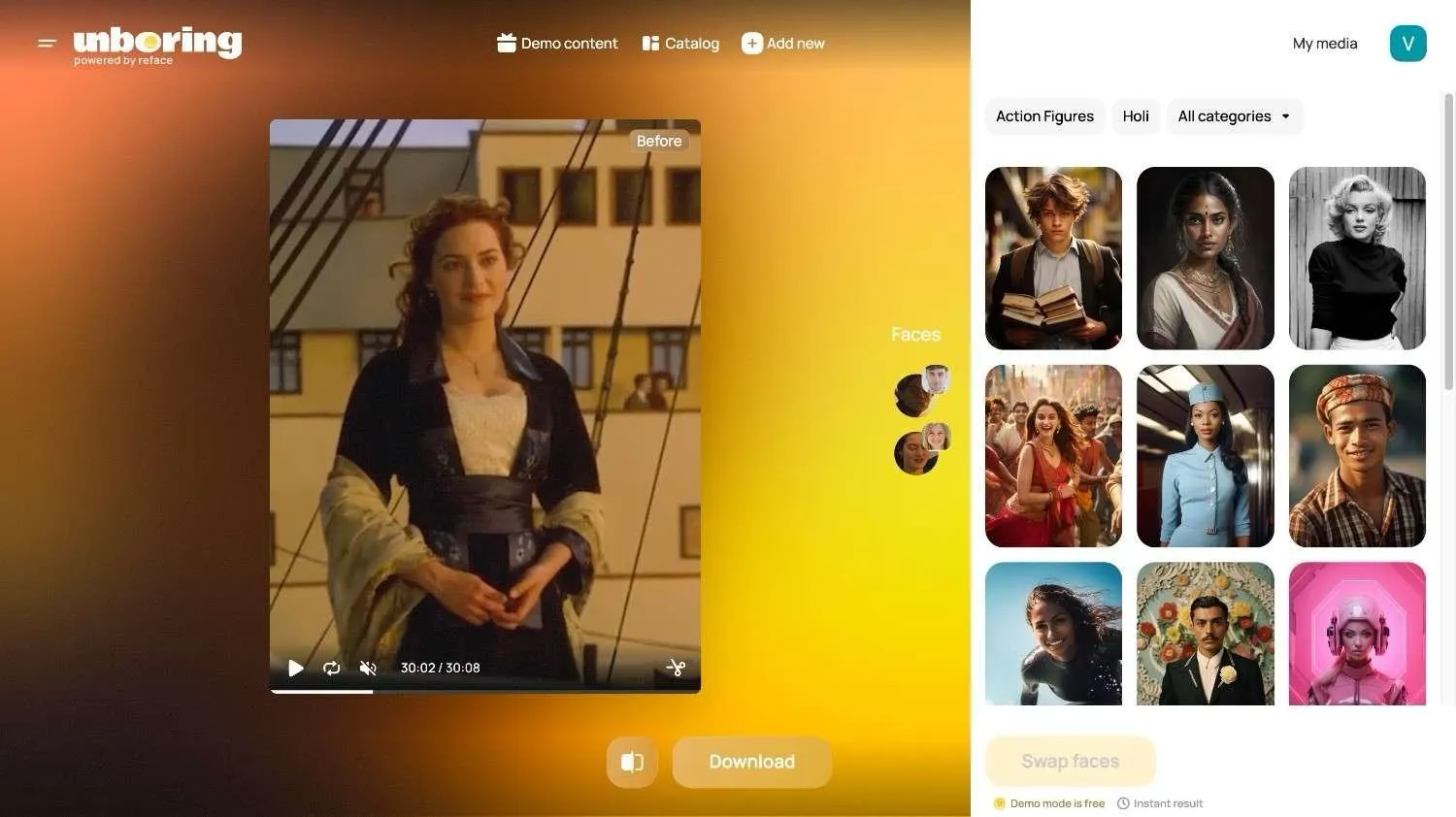 Reface AI video face swap feature