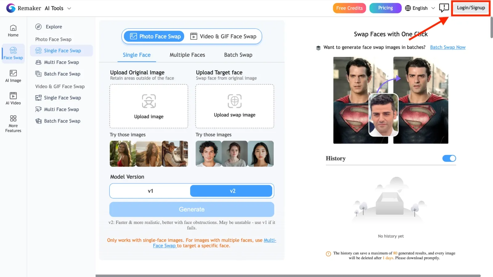 Create account on Remaker AI Face Swap