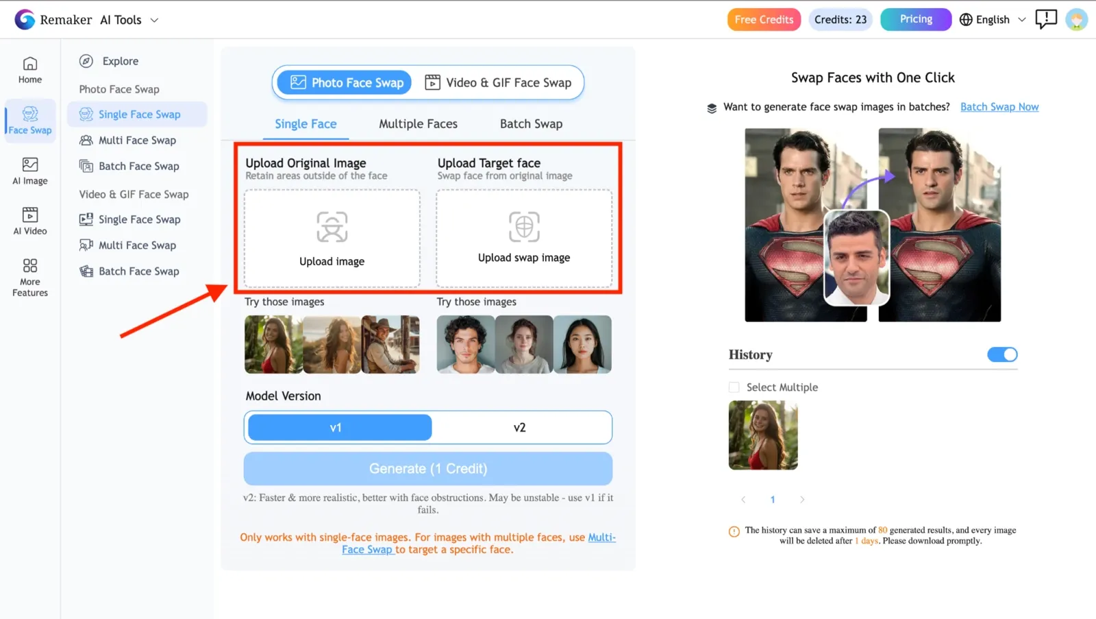 Upload images on Remaker AI Face Swap