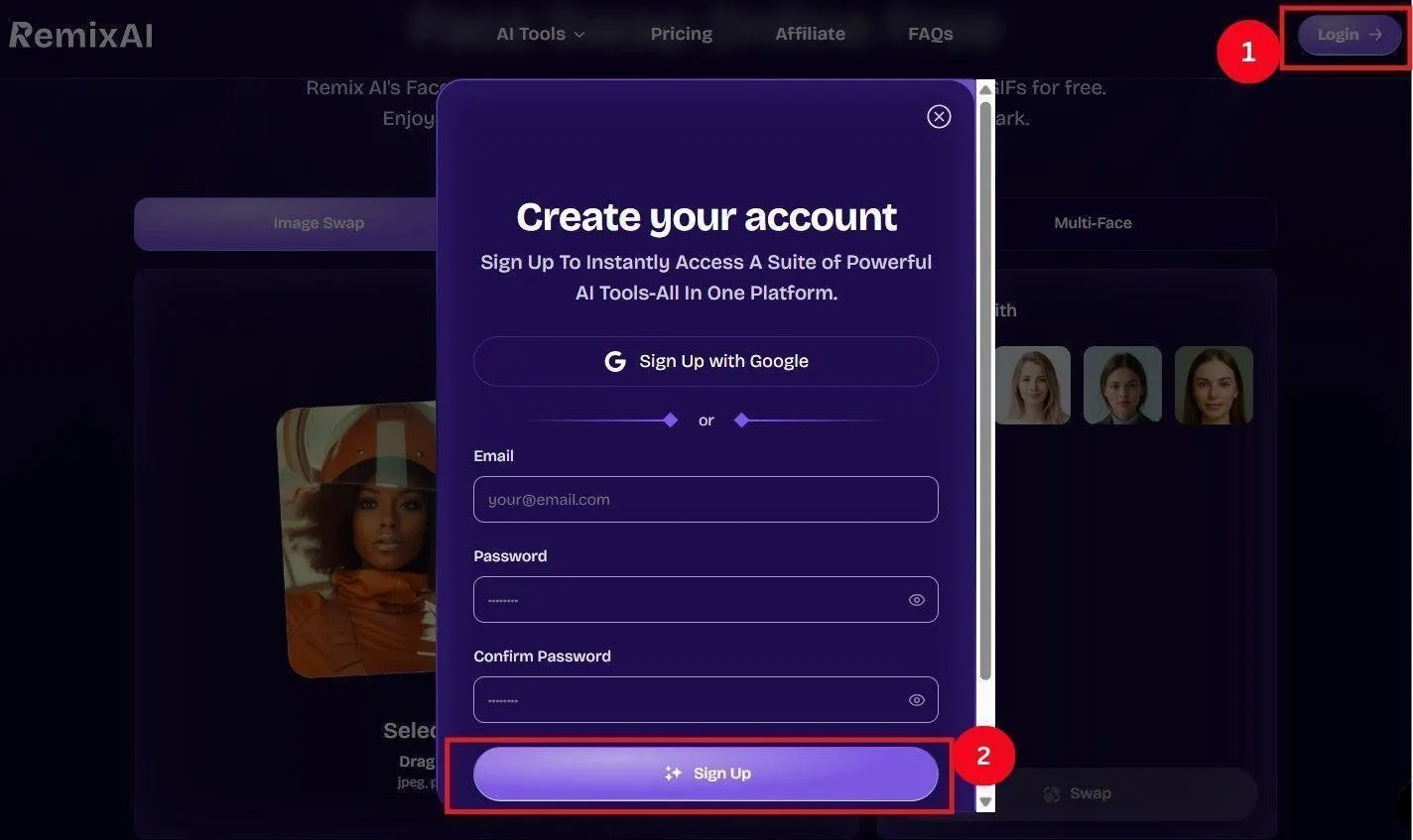 RemixAI account creation
