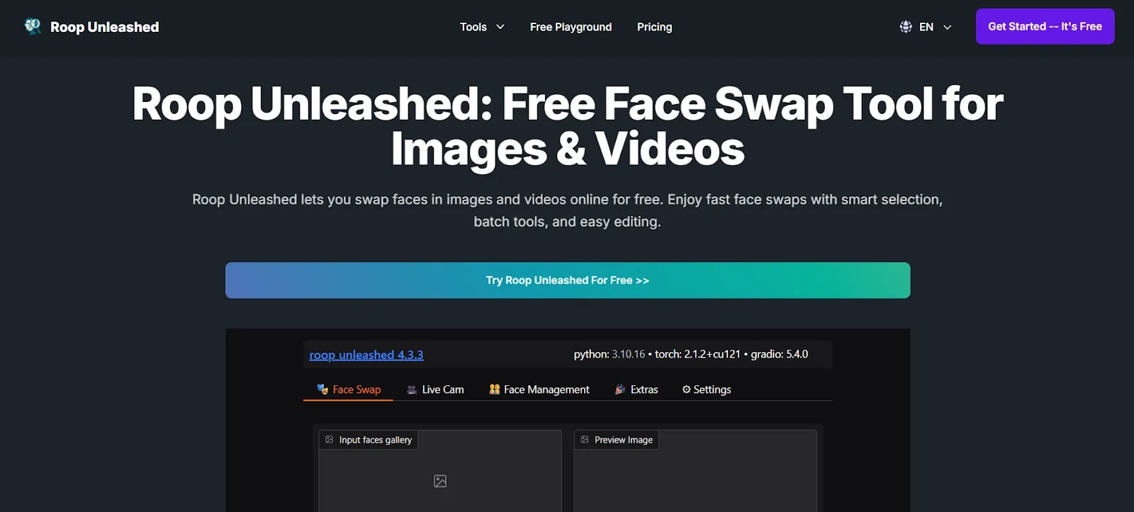 Roop Unleashed homepage