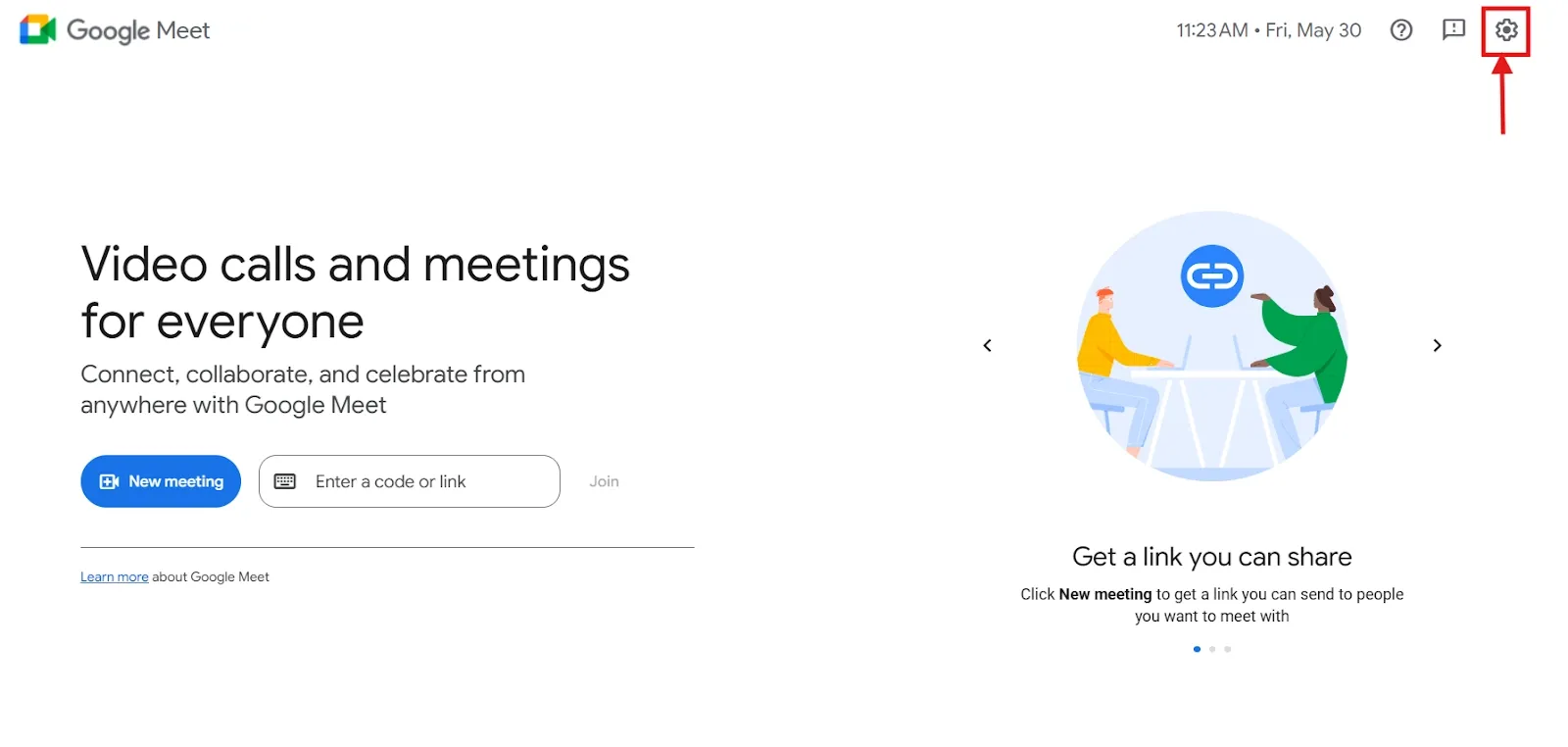 Settings on Google Meet