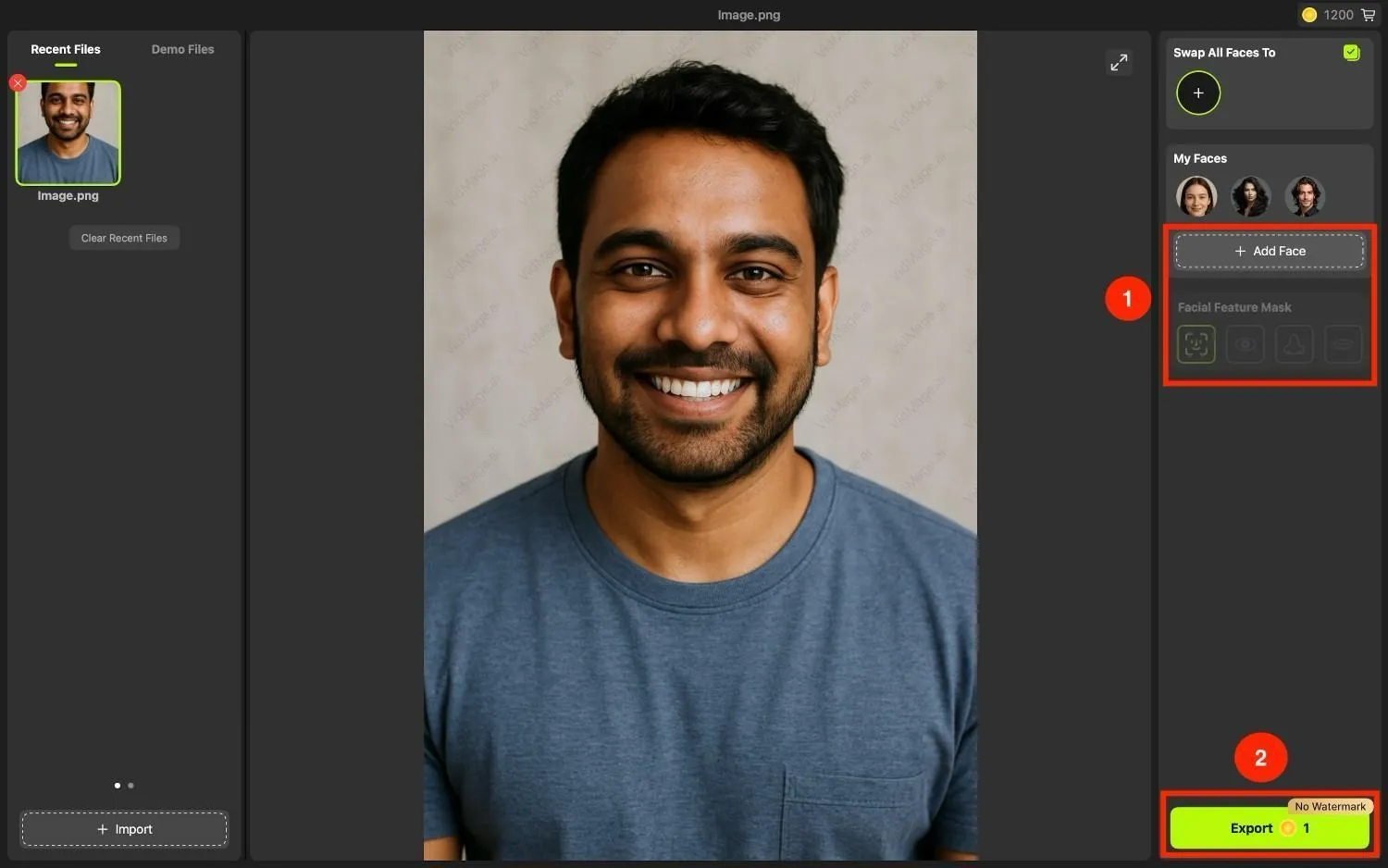 Swap faces on VidMage and export output
