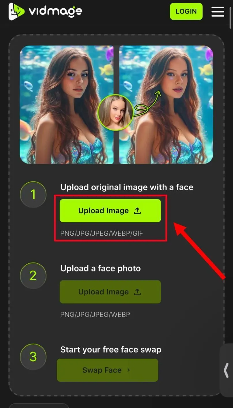 Upload Image on the VidMage face swap app