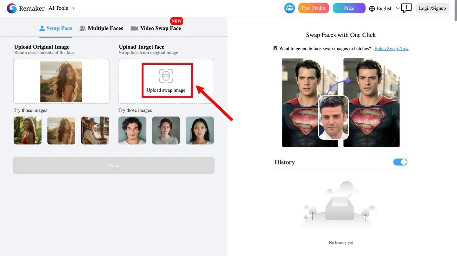 Upload swap image on Remaker