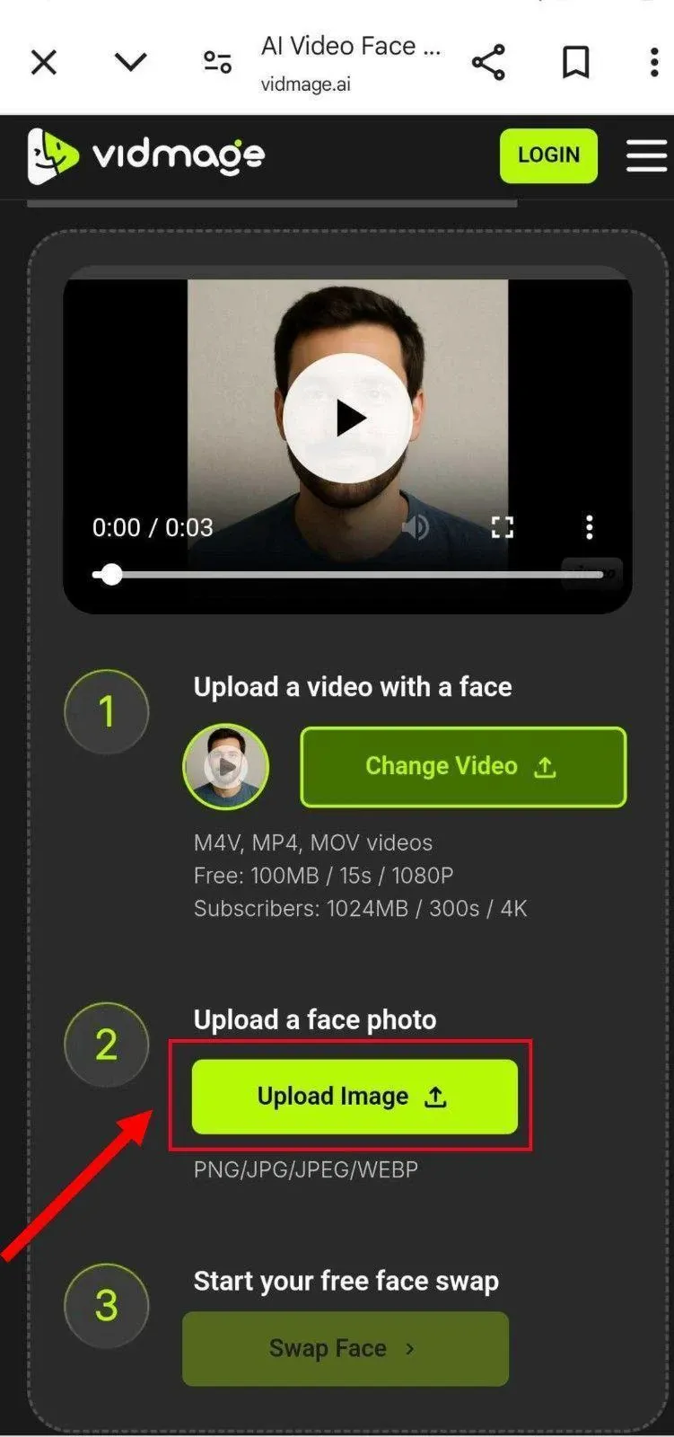 Upload the image of your face