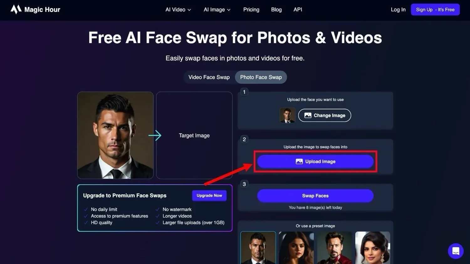 Upload the second photo to swap faces