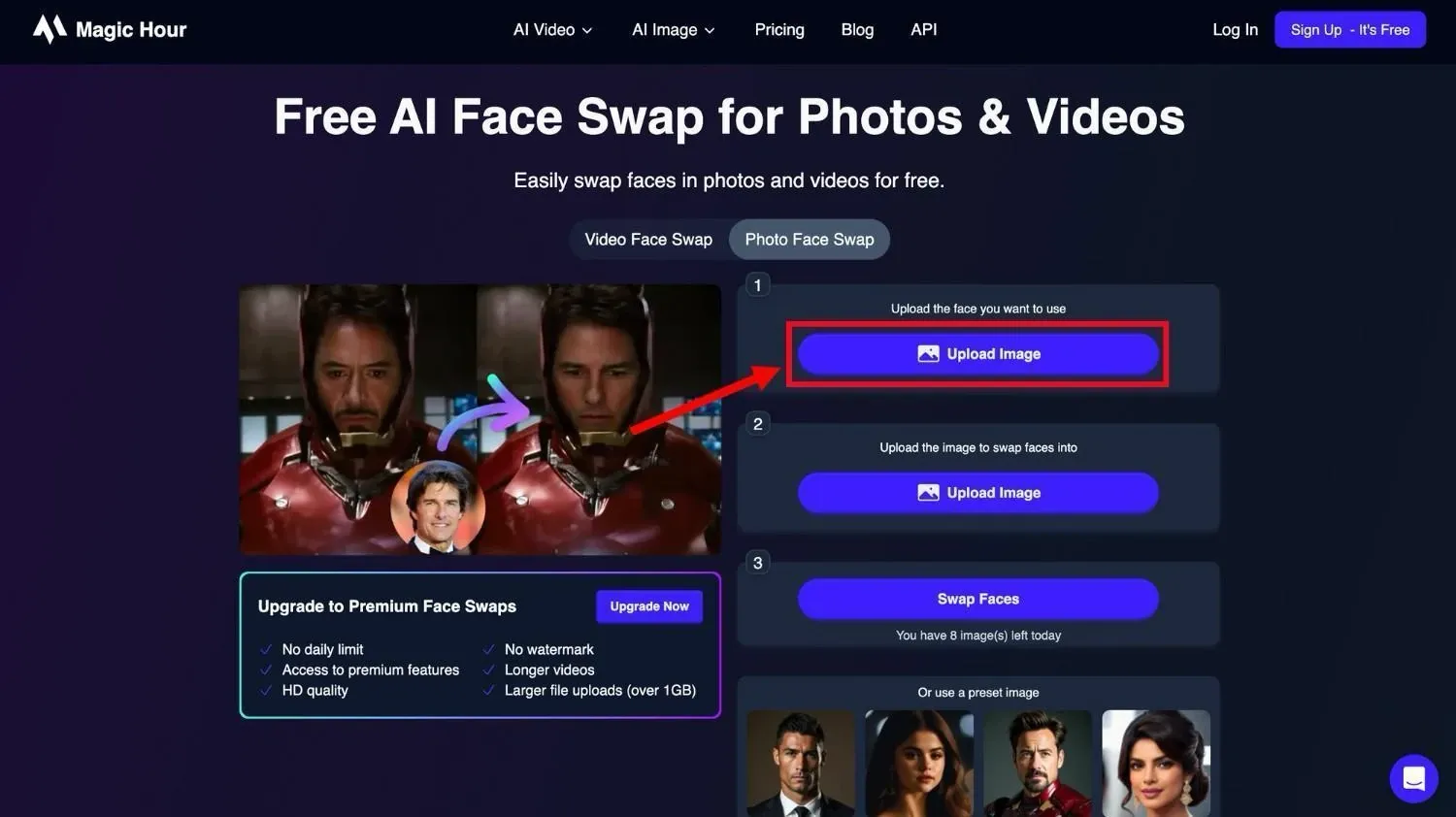 Upload your image for photo face swap