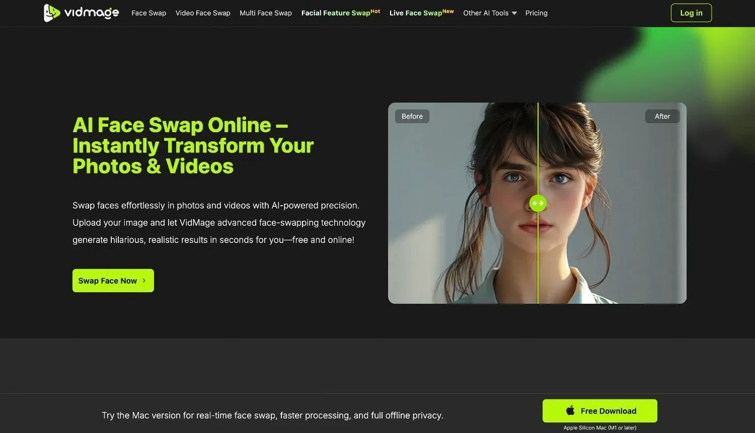 VidMage best AI video face swap tools homepage