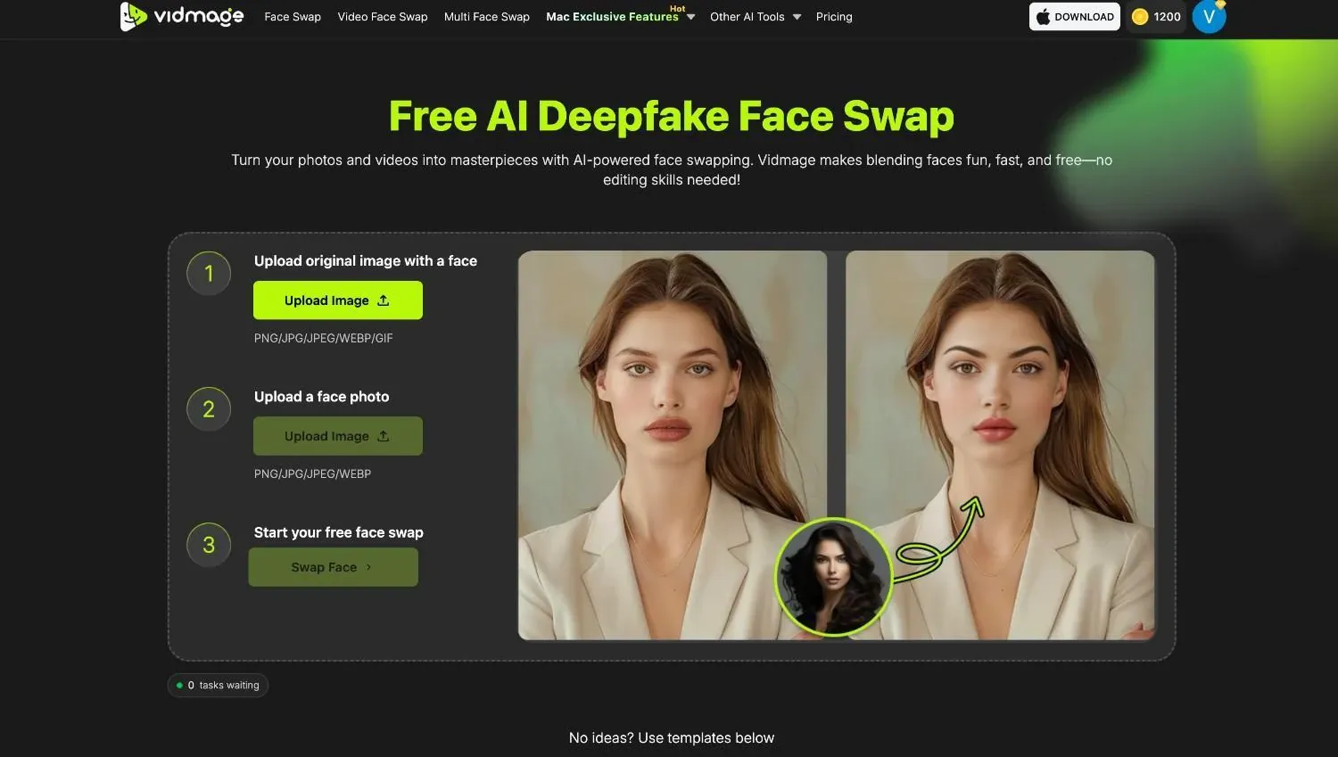 Vidmage best deepfake apps for realistic faceswap homepage