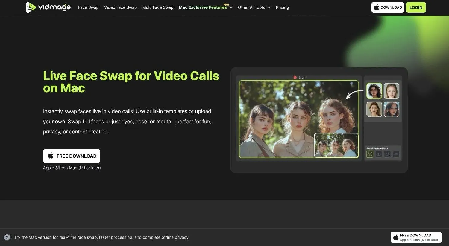 VidMage best live face swap apps homepage