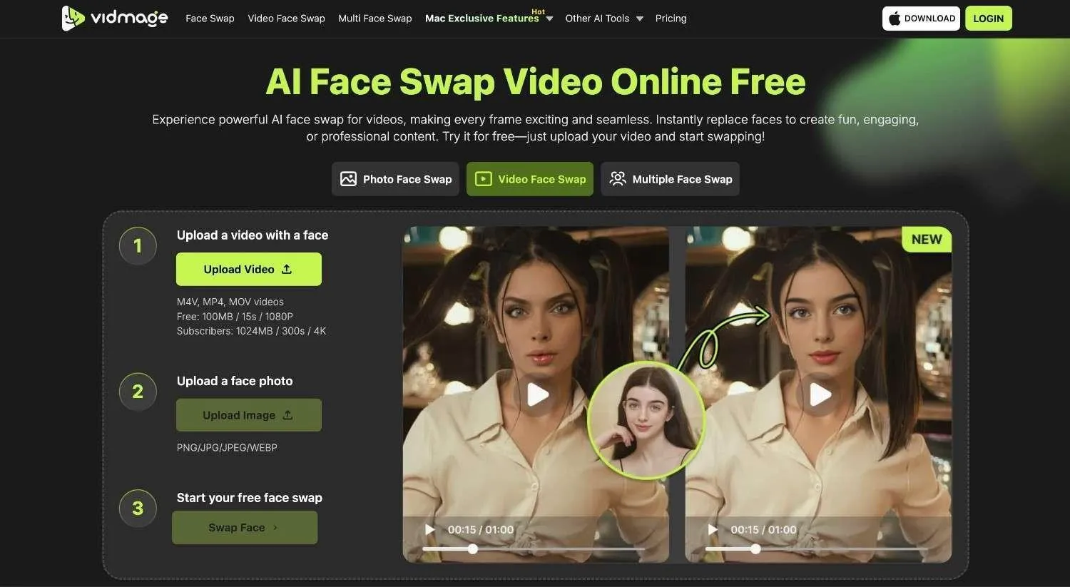 VidMage best video face swap apps homepage