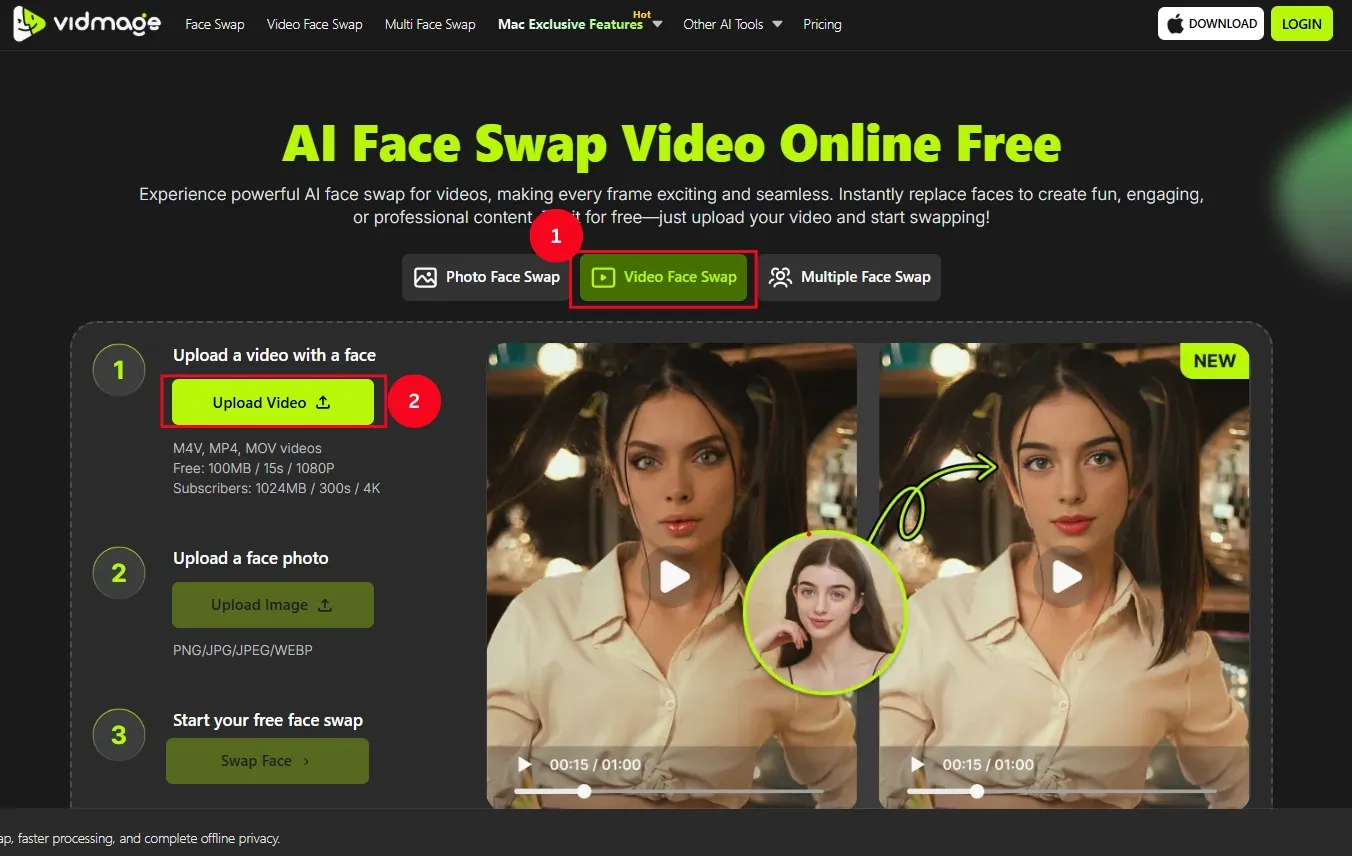 VidMage online to face swap video