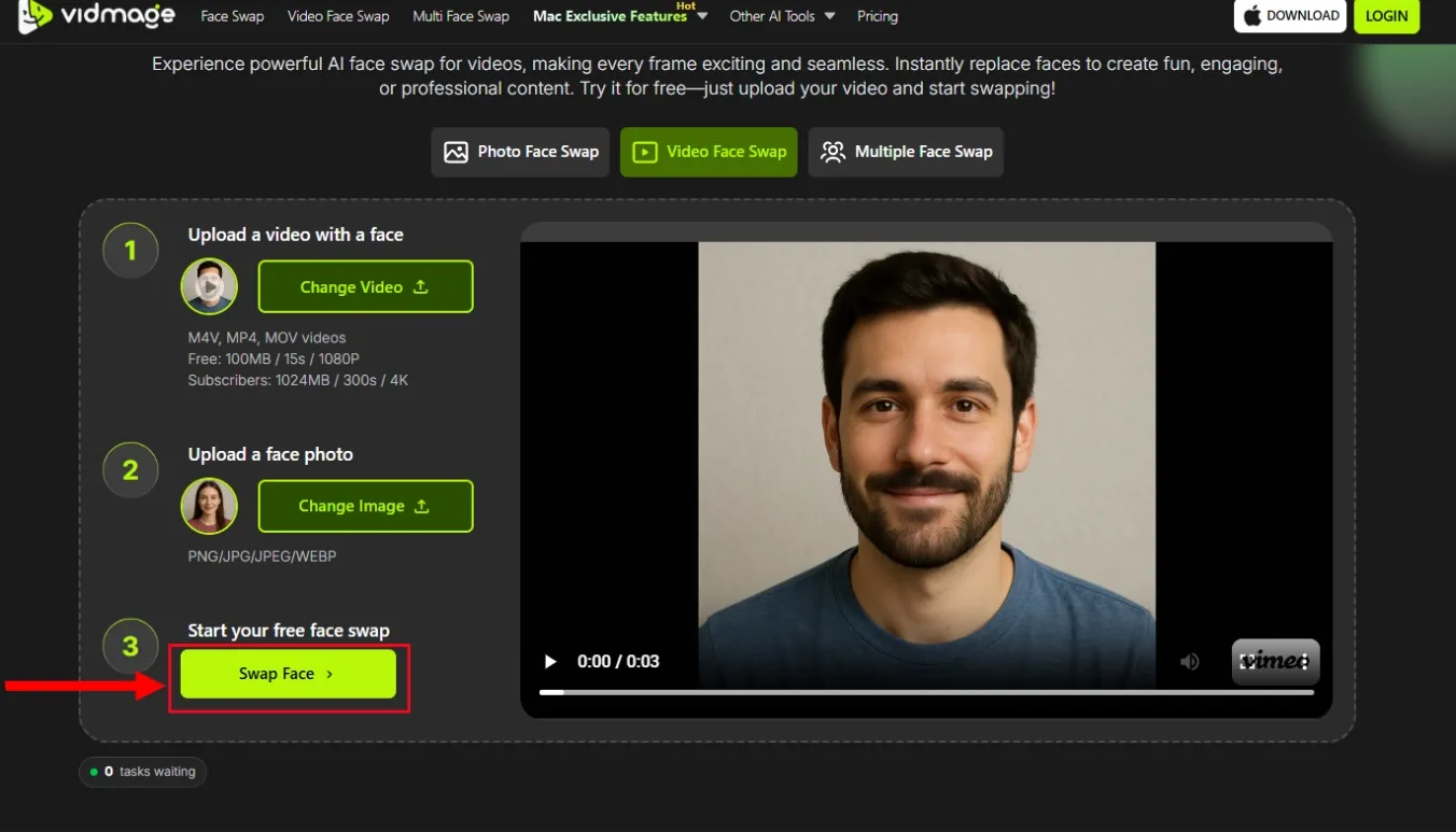 VidMage to generate a face swap video