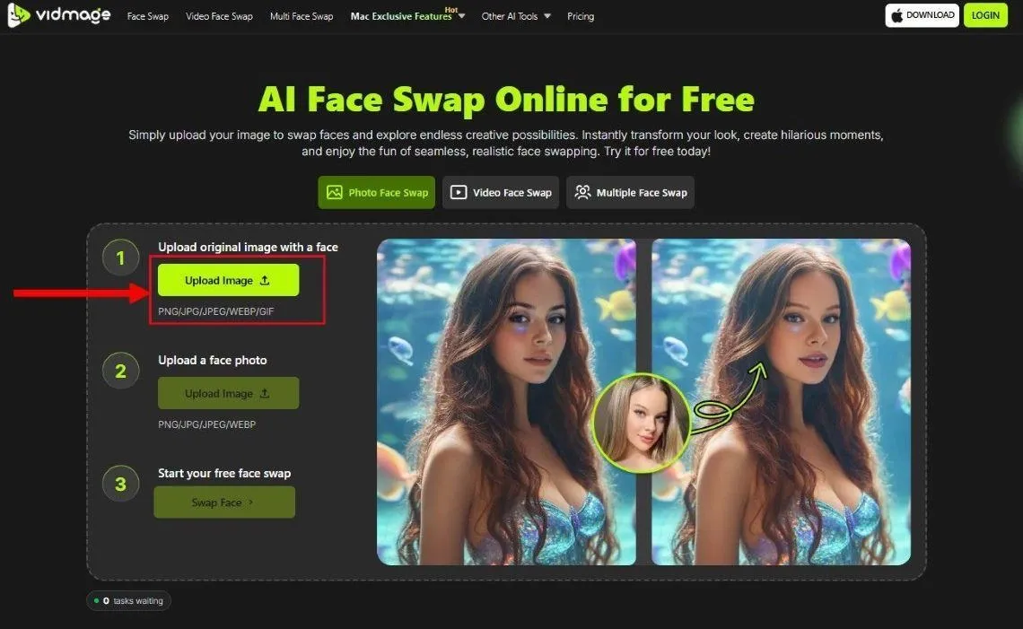 VidMage to upload base image for face swap