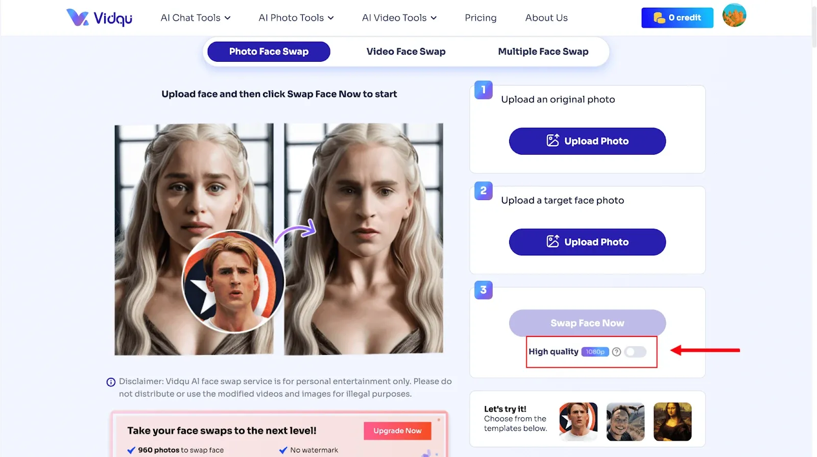 Vidqu high-quality image option