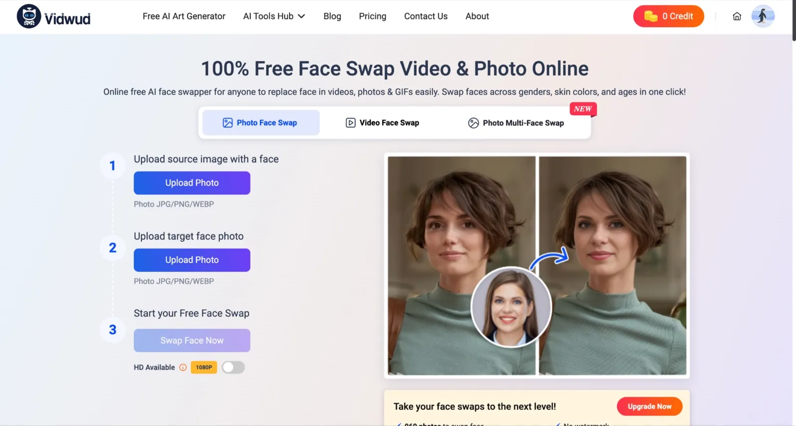 Vidwud face swap homepage