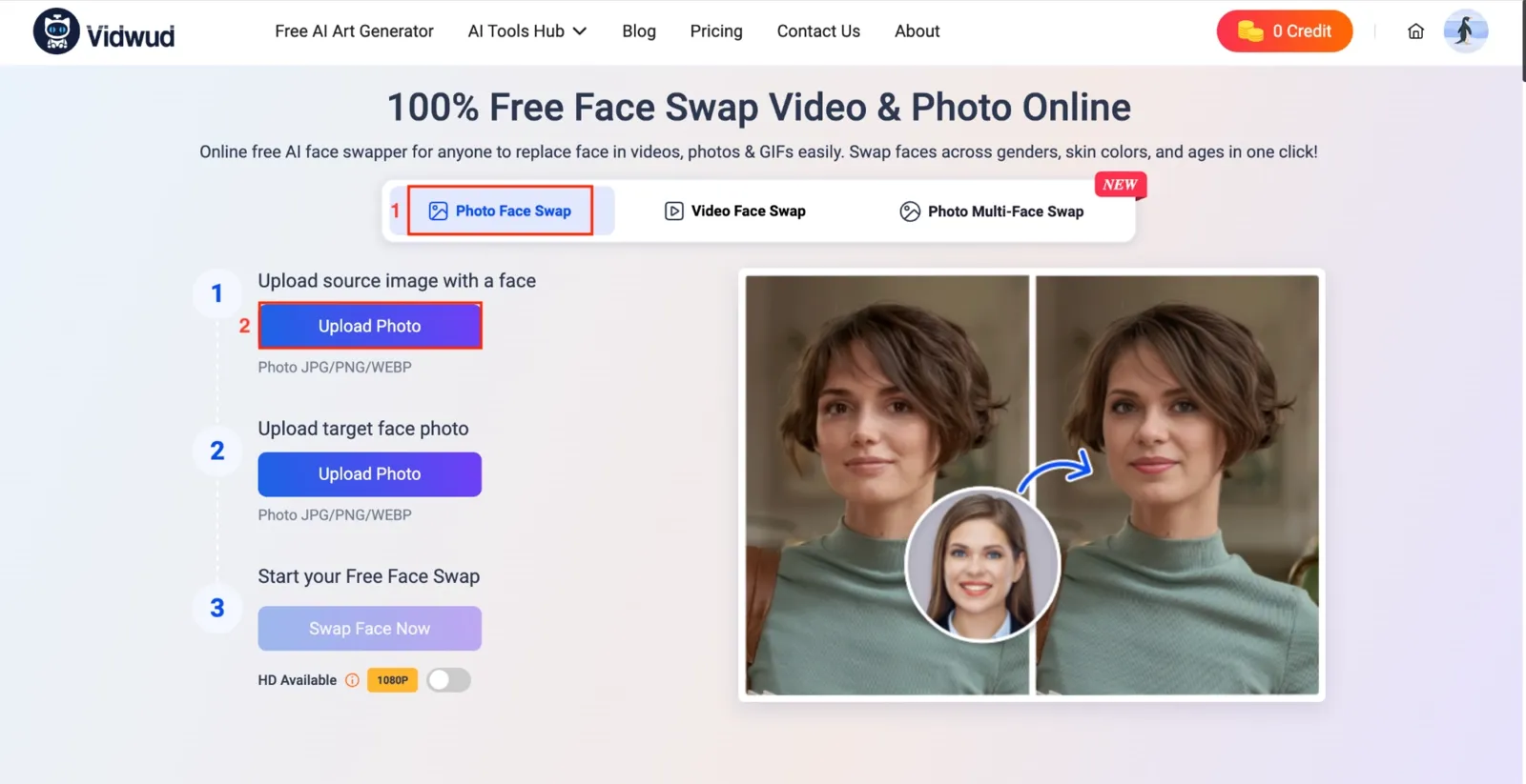 Vidwud photo face swap upload photo