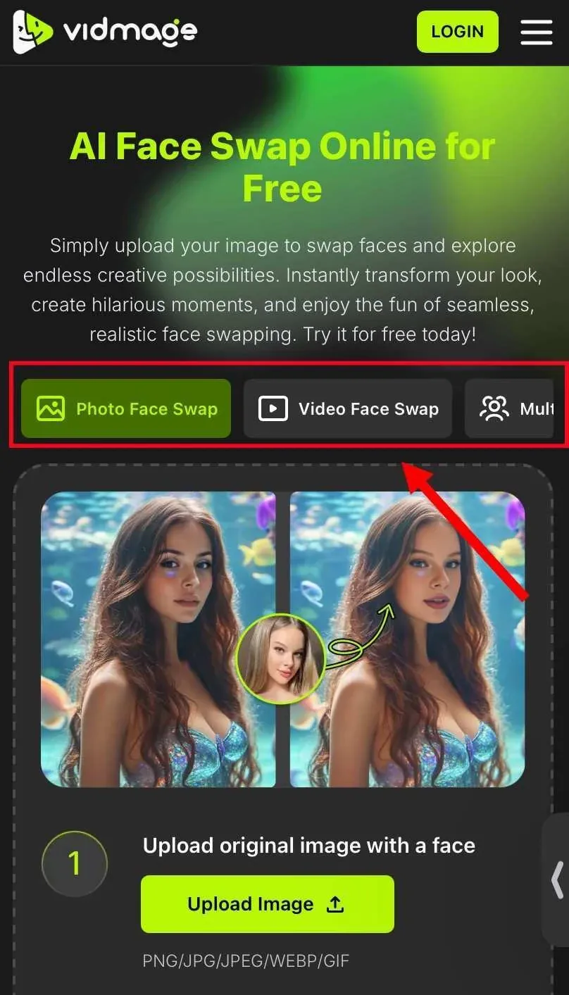 Visit the VidMage face swap app