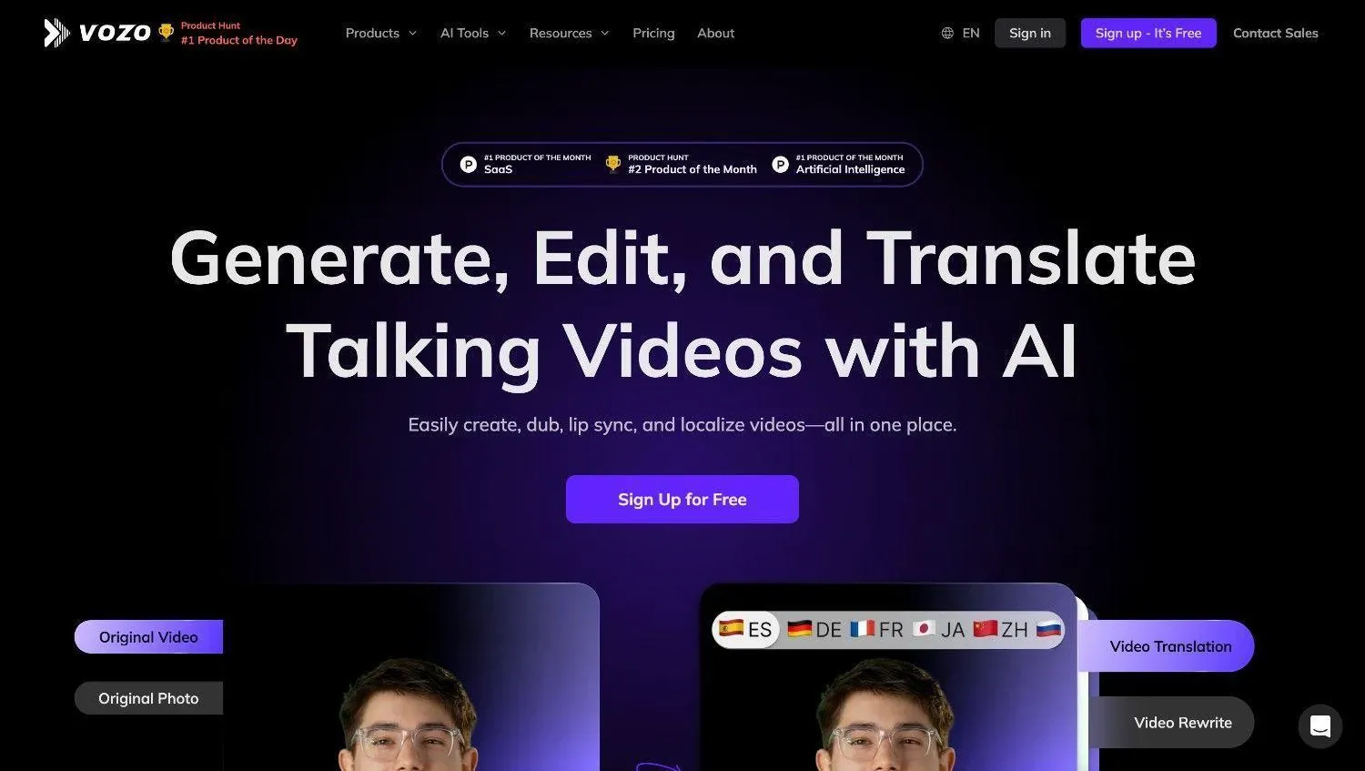 Vozo best AI video face swap tools homepage