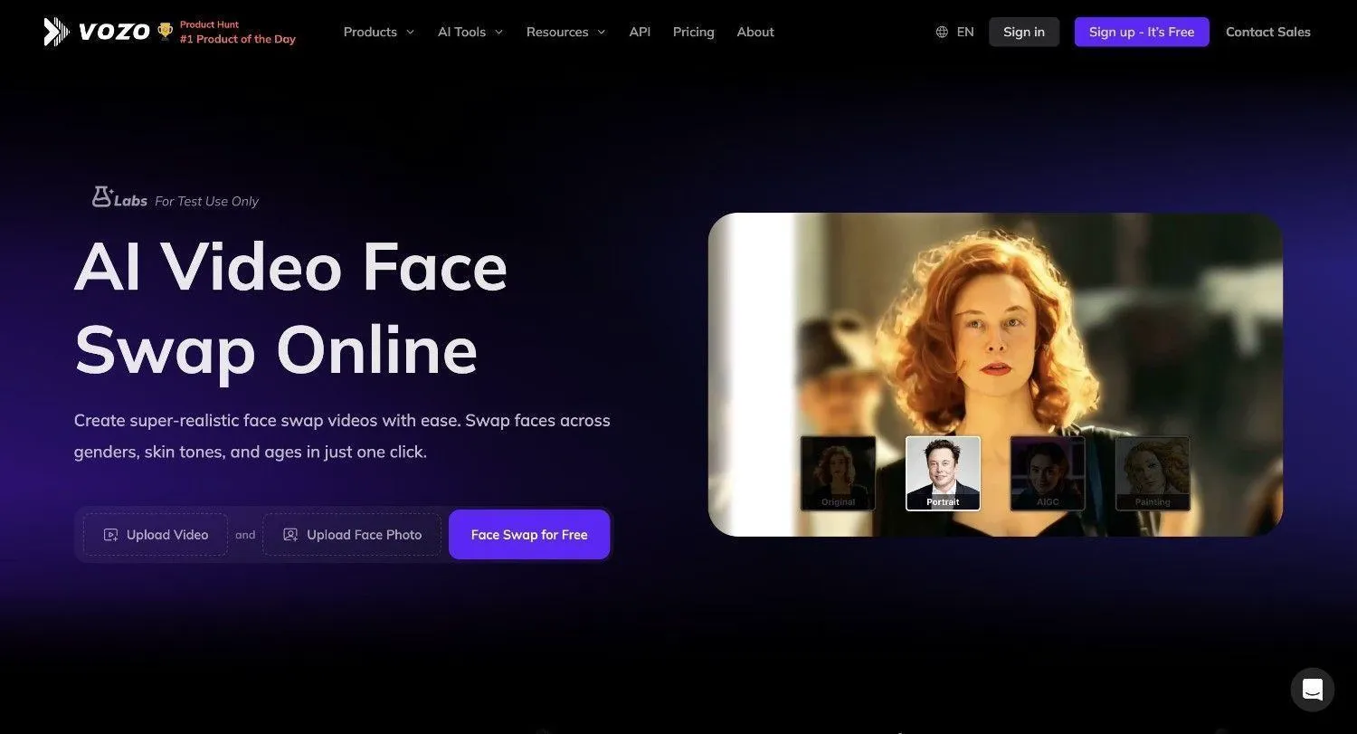 Vozo best video face swap apps homepage