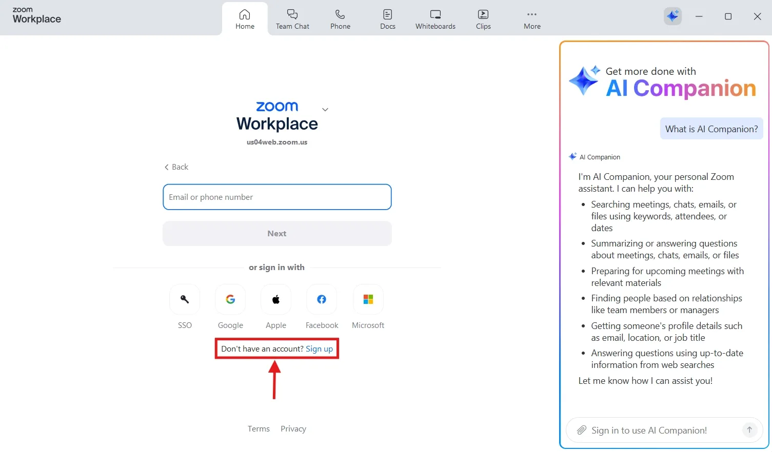 Zoom sign up